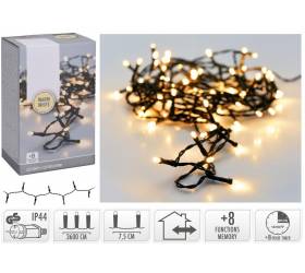 Svetlo vianočné 480 LED teplé biele, 36 m, s časovačom, s funkciami, vonkajšie/vnútorné
