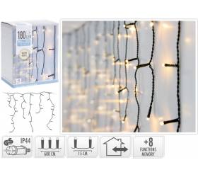 Svetlo vianočné cencúle 180 LED teplé biele, 6 m, s funkciami, vonkajšie/vnútorné