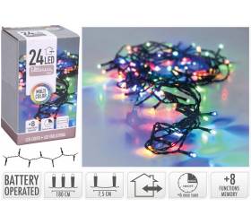 Svetlo vianočné 24 LED farebné, s časovačom a funkciami, vonkajšie/vnútorné
