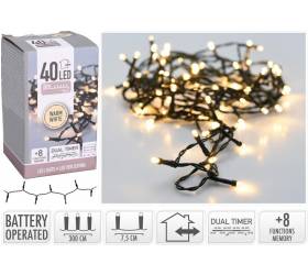 Svetlo vianočné 40 LED teplé biele, s dvojitým časovačom a funkciami, vonkajšie / vnútorné