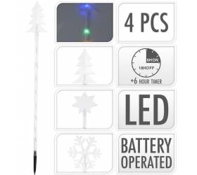 Svetlo vianočné zapichovacie 36 LED farebné, 75 cm, 4 ks, s časovačom, baterky, vonkajšie, mix