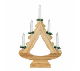 Svietnik drevený, vianočný stromček LED 5 sviečok