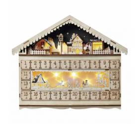 Vianočný adventný kalendár domček, drevený 10 LED