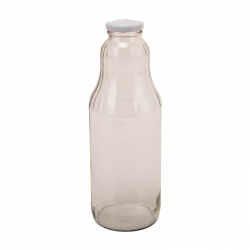 Fľaša na mlieko/sirup sklo 1000ml biele viečko