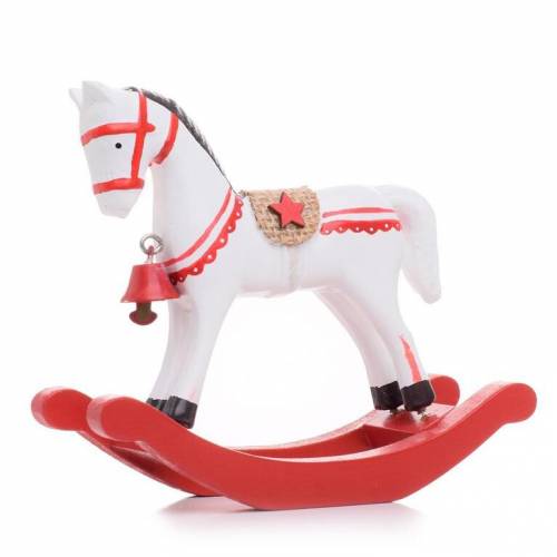 Postavička kôň drevený hojdací 11x14x4,5 cm, bielo-červený
