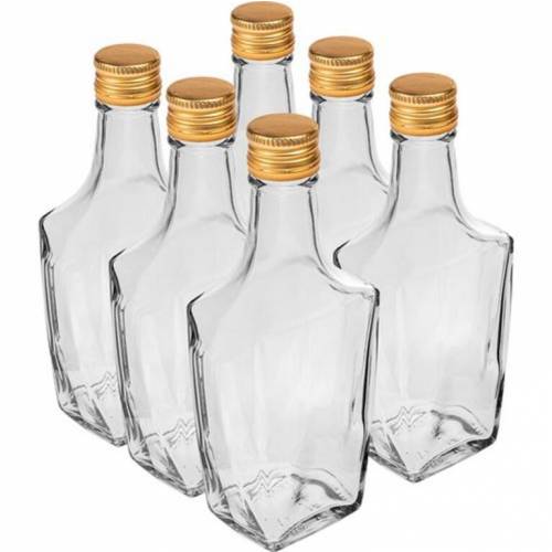Fľaša sklo 250ml hranatá, na alkohol, s uzáverom na závit ART DECO