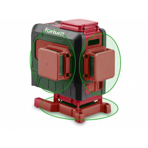FORTUM Vodováha laserová krížová samonivelačná, 3D (3x360°), zelený lúč, Li-ion akumulátor, USB nabíjanie