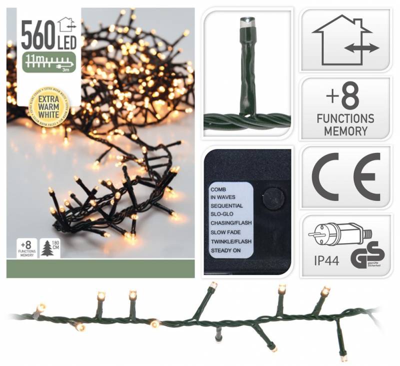 Svetlo vianočné 560 LED extra teplé biele, 11m  micro cluster, 180cm stromček