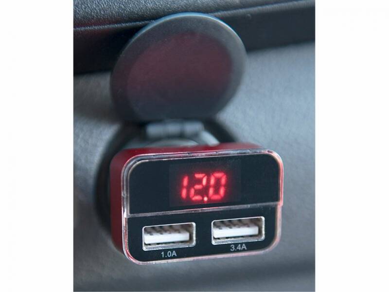 Nabíjačka USB do auta, 12-24V, výstup 5V/3,1A, 2xUSB, LCD