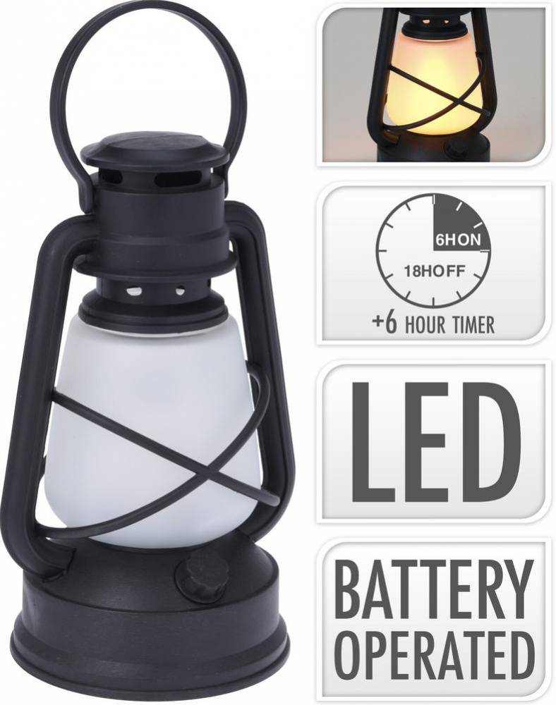 Lampáš svietnik LED 22 cm dizajn petrolejka čierny