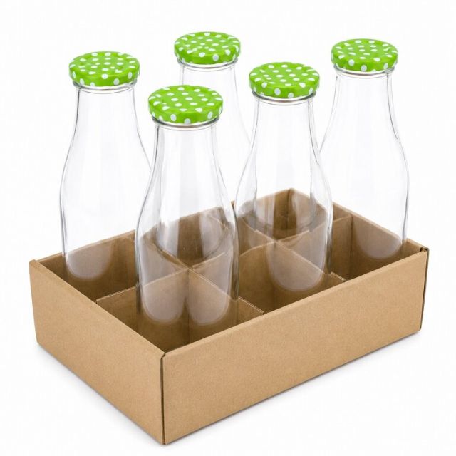 Kinekus Fľaša na mlieko TO48, sklenená, 1L, bodky viečko