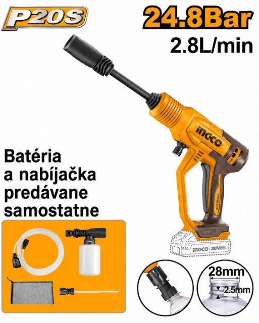 INGCO AKU tlakový čistič Li-Ion CPWLI2036 INGCO 20V bez akumulátora a nabíjačky