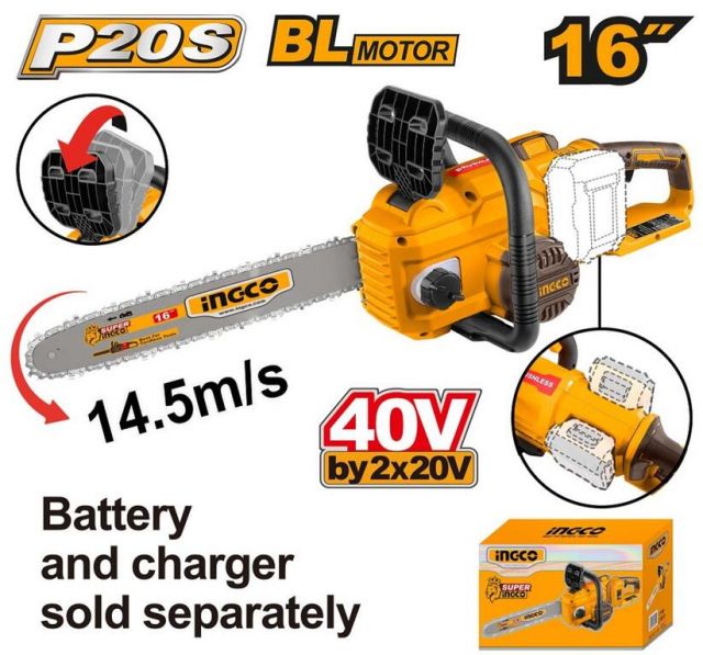 INGCO Píla reťazová Li-Ion AKU 40V, bez akumulátora a nabíjačky, INGCO INDUSTRIAL