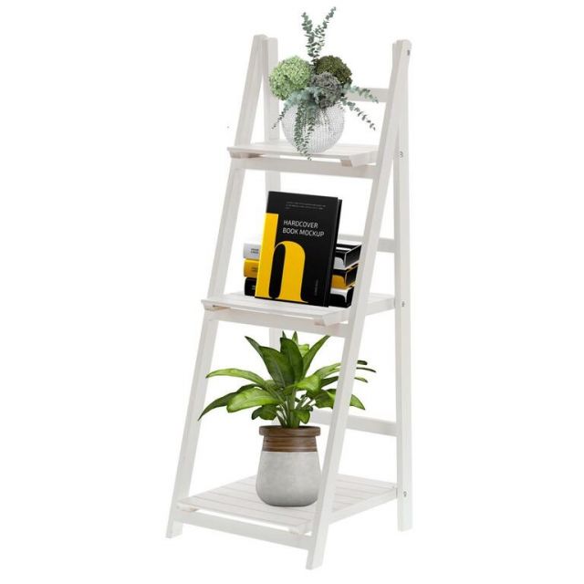 Kinekus Stojan drevený biely 3-policový, na kvety, 42 x 39 x 109 cm, skladací