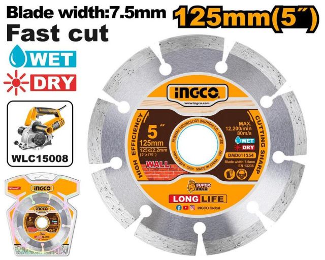 INGCO Kotúč diamantový ø125x22,2x7,5mm SEGMENT, INGCO Industrial pre WLC15008