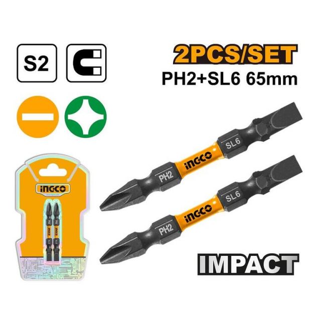 INGCO Bit s magnetickým hrotom PH2+SL6, 65mm, sada 2ks INGCO Industrial