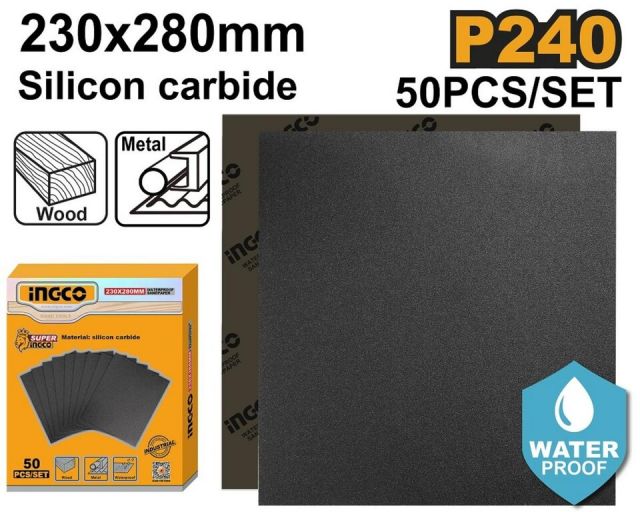 INGCO Papier brúsny 230x280mm, P240, sada 50 dielna, INGCO Industrial