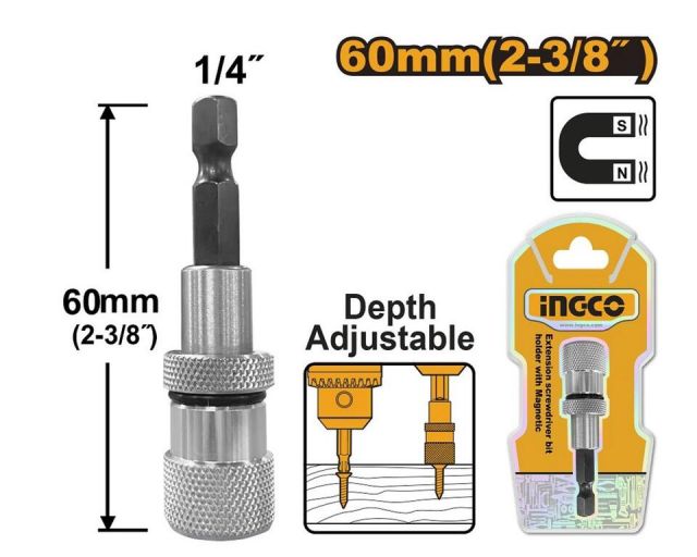 INGCO Bit nadstavec predlžovací magnet s nastaviteľnou hĺbkou, 60mm INGCO