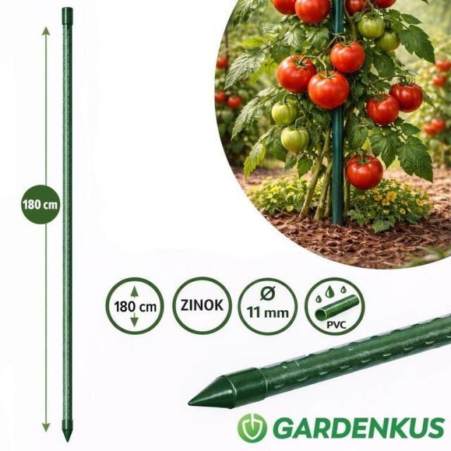 GARDENKUS Tyč oporná k zelenine výška 180cm, priemer 11mm, vrúbkovaná, zelená, GARDENKUS