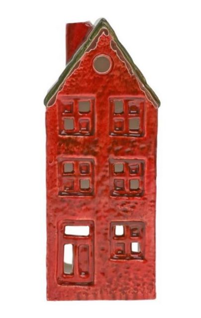 Kinekus Dekorácia domček / svietnik 17 cm porcelán červený