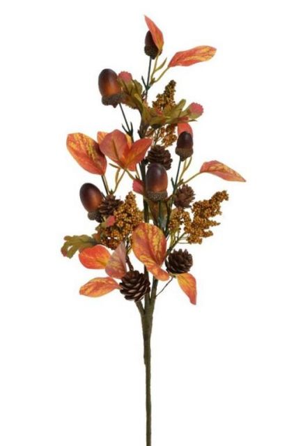 Kinekus Ozdoba zapichovacia konár žaluď, lístie, zeleno-oranžová, 46cm