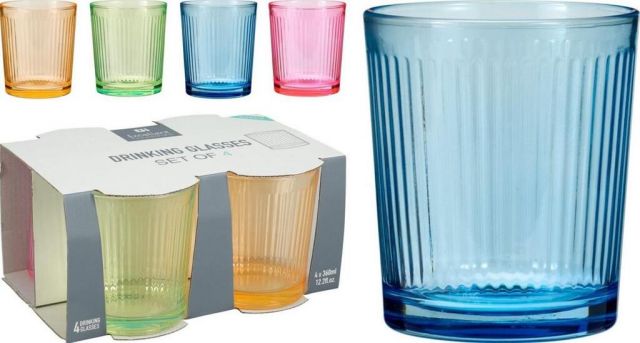 Kinekus Pohár na vodu sklenený 360ml 4ks, farebný mix