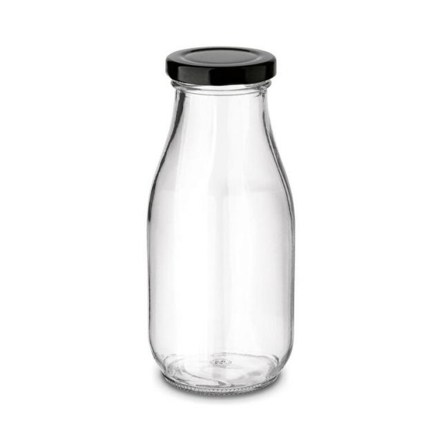 Kinekus Fľaša na sirup, šťavu sklo 300ml + viečko čierne