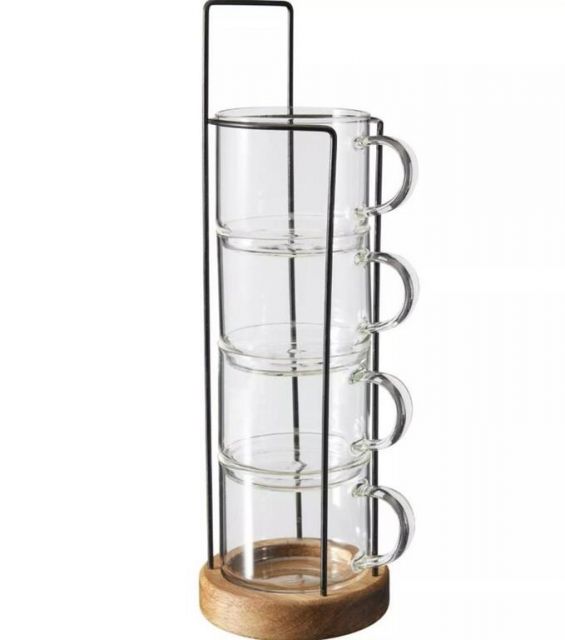 Kinekus Hrnček sklo 280ml, sada 5 ks + stojan