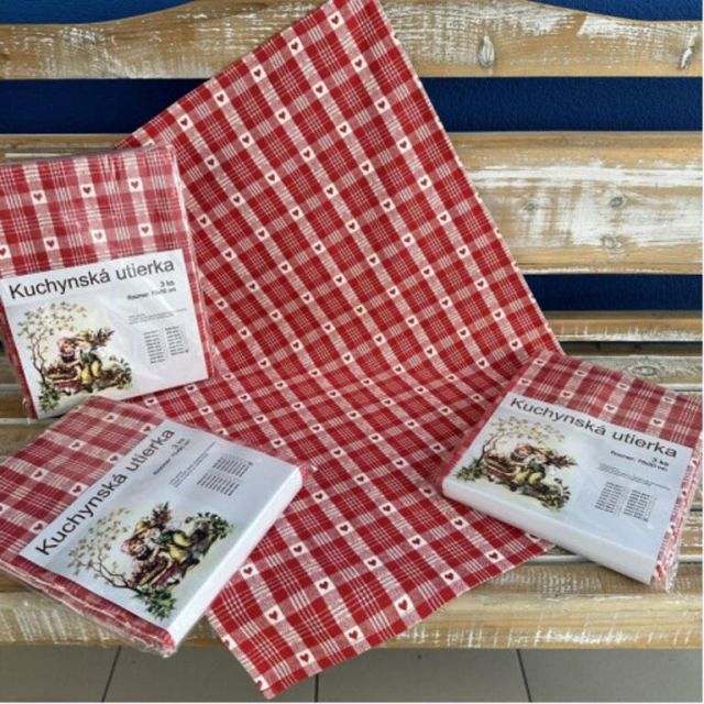 Kinekus Utierka kuchynská bavlnená tkaná SRDCE, červená, 3ks, 50x70cm, 270 g/m2