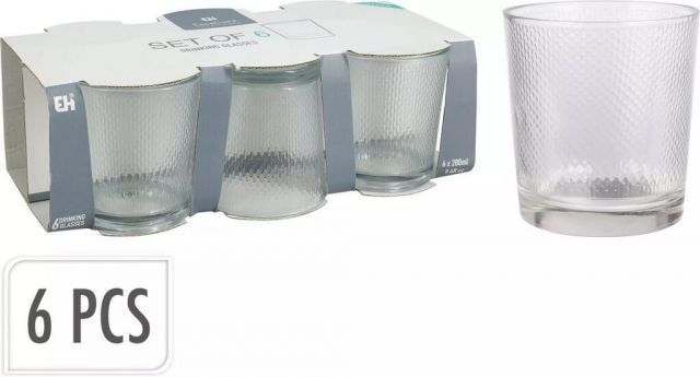 Kinekus Pohár na vodu, sklenený, 280ml, sada 6ks