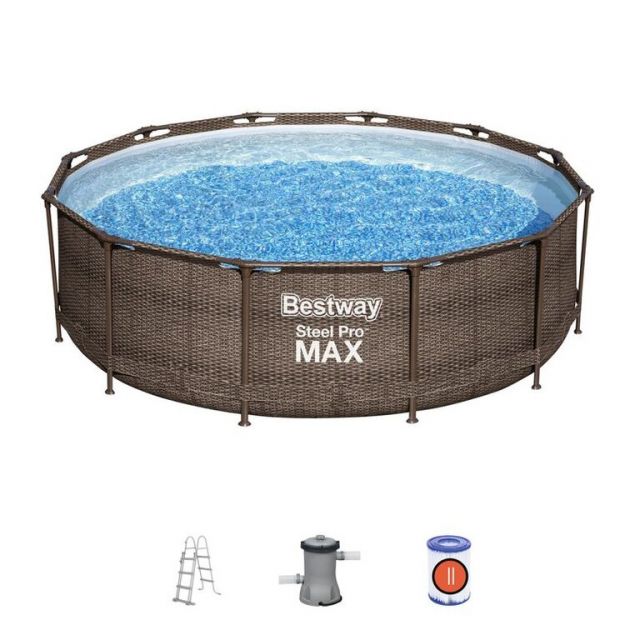 E-shop Bestway Bazén kruhový Bestway DELUXE 366 x 100 cm s rebríkom a filtráciou, vzor RATAN, nadzemný