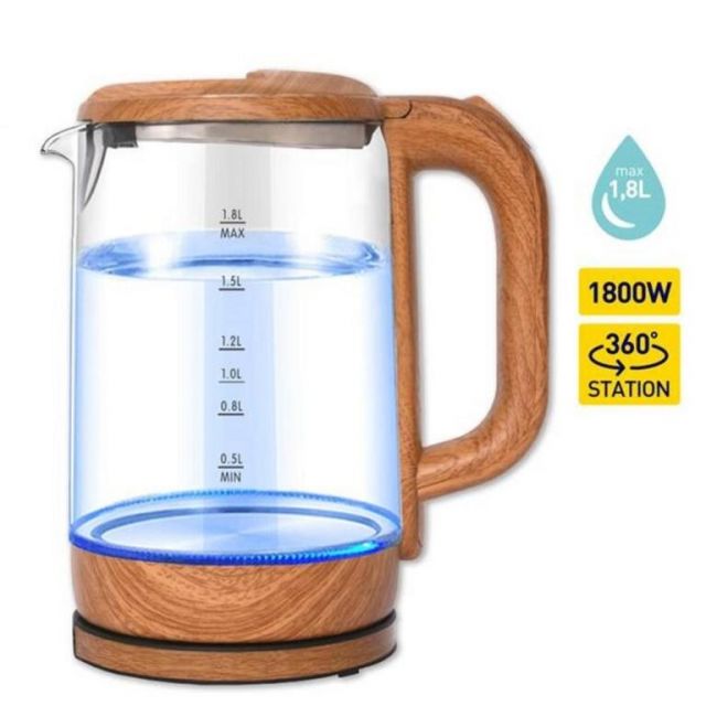 Kinekus Rýchlovarná kanvica 1,8 l,  SKLO/PLAST Drevodekor, 1800 W, podsvietená