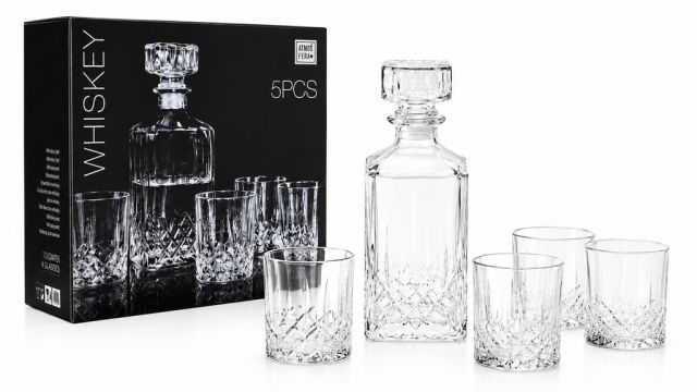 Kinekus Fľaša na whisky + 4 poháre, sklo