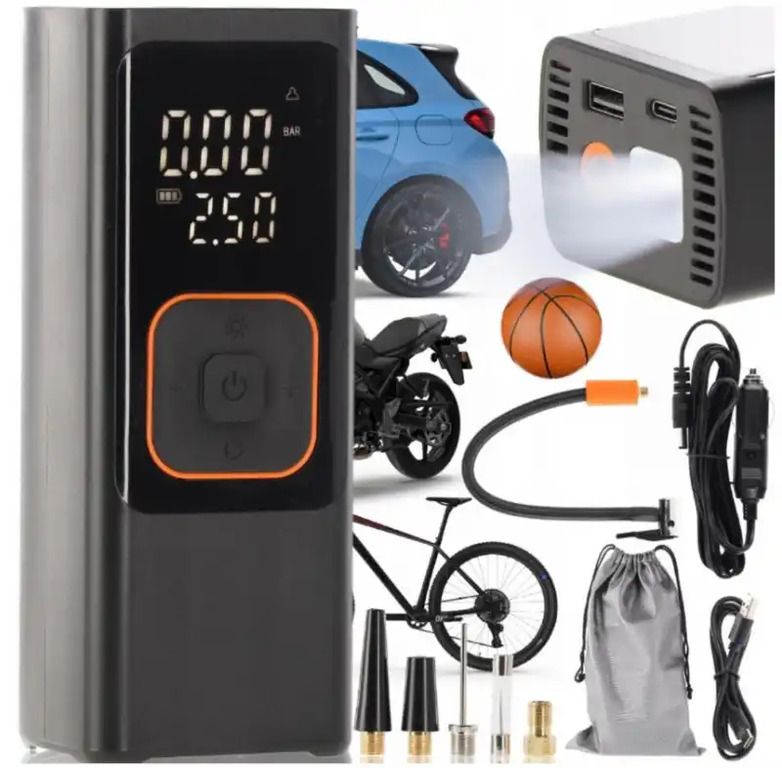 Kompresor AKU, prenosný, multifunkčný, powerbanka, 7500mAh, pumpa