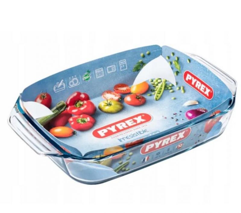 Pekáč s ušami hranatý, 35x23x7cm, 3L, sklo číre PYREX KLC