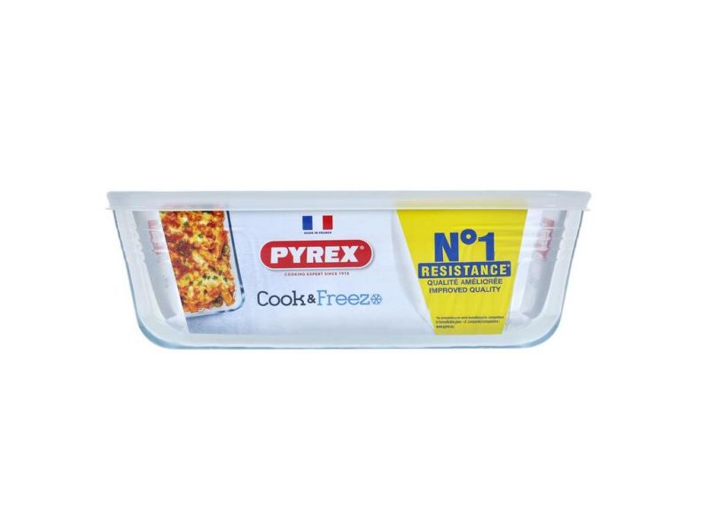 Dóza na potraviny s vekom obdĺžniková, 27x22x9cm, 4L, sklo číre PYREX