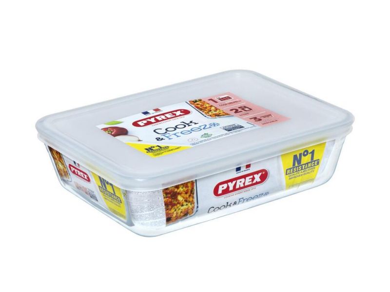 Dóza na potraviny s vekom obdĺžniková, 22x17x6cm, 1,5L, sklo číre PYREX