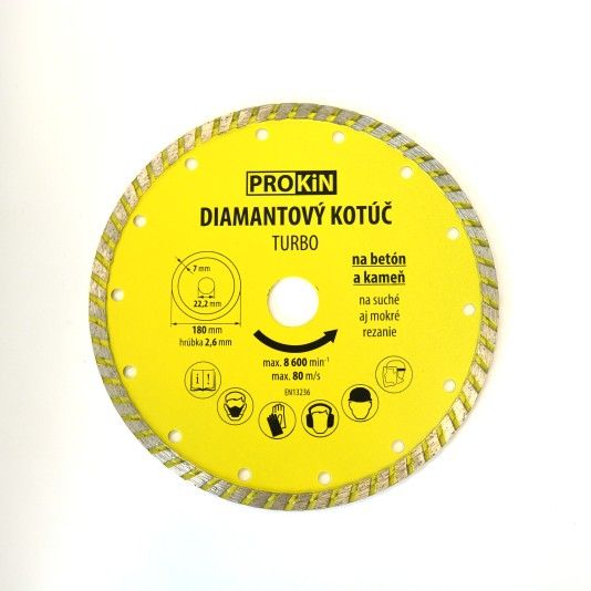 Kotúč diamantový, priemer 180x22,23mm, TURBO PROKIN 