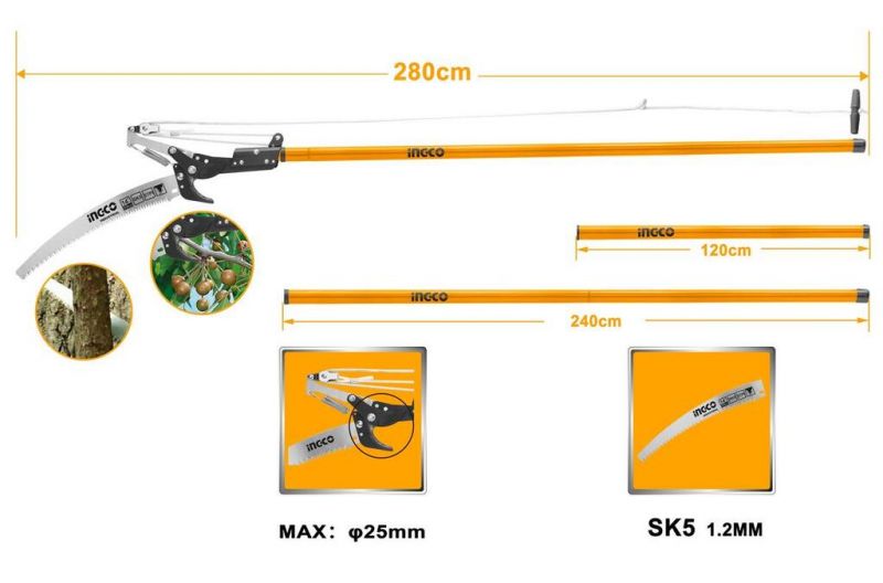 Nožnice záhradné s pílkou + teleskopická násada 240cm INGCO
