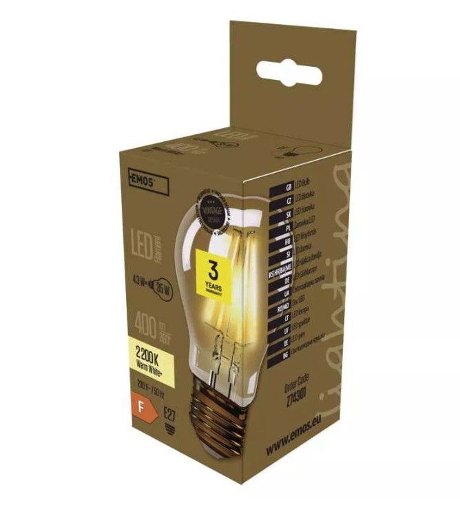 Žiarovka LED Vintage A60 4W E27 teplá biela+