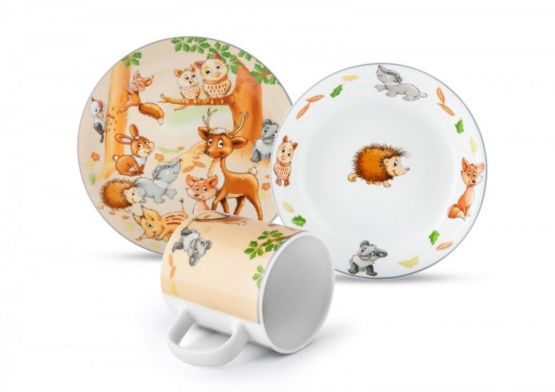 Tanier detský porcelánový 3-dielna sada LESNÉ ZVIERATKÁ