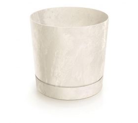 Kvetináč plastový, s miskou, priemer 239mm, TUBO P BETON EFFECT, krémový, výška 231mm