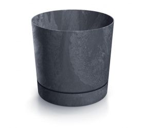 Kvetináč s miskou plastový, priemer 178mm, TUBO P BETON EFFECT, antracit, výška 175mm