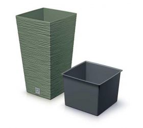 Kvetináč plastový 240x240 mm FURU SQUARE zelený, výška 450 mm s vložkou