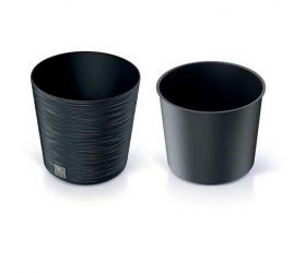 Kvetináč plastový, priemer 300mm, FURU ROUND, antracit, výška 295mm s vložkou