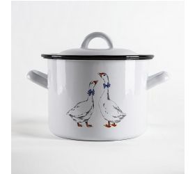 Hrniec smaltovaný s pokrievkou 19cm/4L dekor Húsky