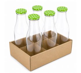 Fľaša na mlieko TO48, sklenená, 1L, bodky viečko