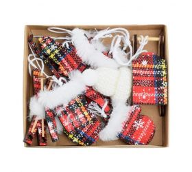 Ozdoba závesná vianočný mix 13x11x2 cm sada 6 ks drevo karovaný
