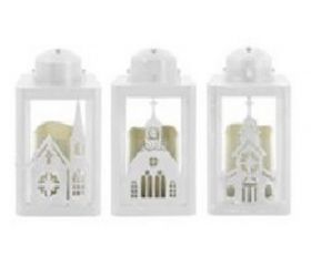 Lampáš svietnik s LED sviečkou 10x10x16 cm plast biely mix