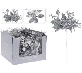 Ozdoba zapichovacia vetvička 14x6x20 cm strieborná mix